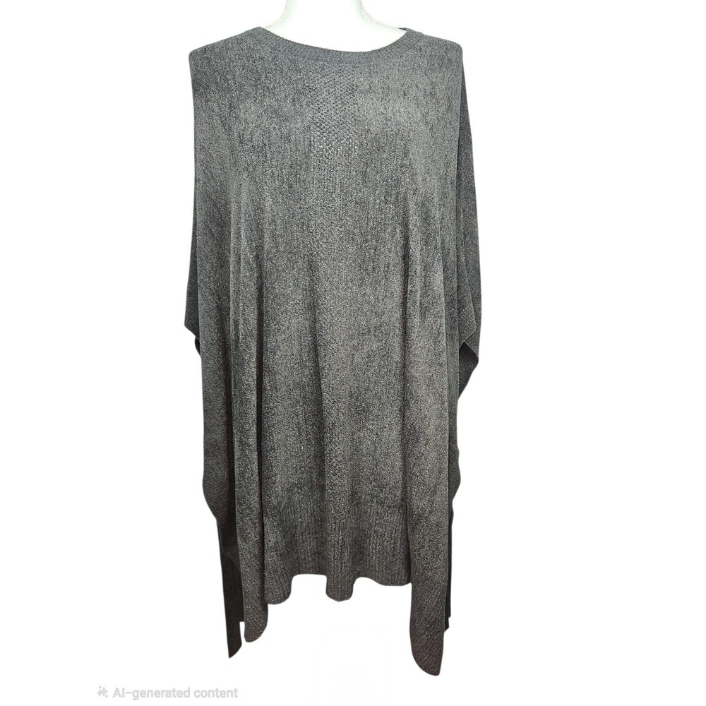 Barefoot Dreams Poncho CozyChic Ultra Lite Charcoal Grey Knit Tie Side Women S/M